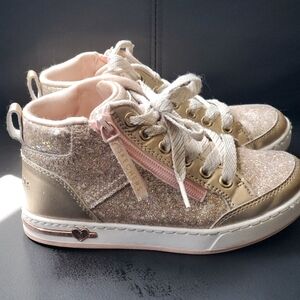 Skechers Kids Glittery Gold and Pink Sneakers